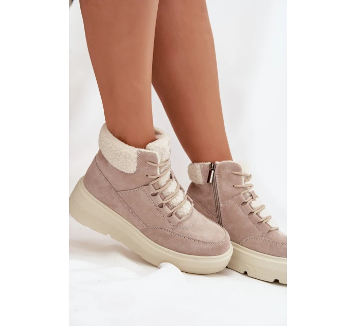 Dámske semišové snehule Vinceza s kožušinou na platforme - béžové Dámske semišové snehule Vinceza s kožušinou na platforme - béžové