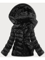 Čierna dámska bunda s kapucňou pre prechodné obdobie (5M786-392)