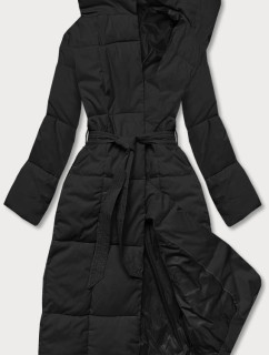 Čierny dámsky zimný kabát s opaskom (2M-061)