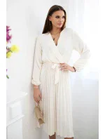 Šaty s viazaným plisovaným lemom svetlo béžové Šaty s viazaným plisovaným lemom svetlo béžové