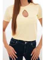 Dámská viskózová žebrovaná halenka s ozdobným výstřihem v model 22025272 žlutá - K-Fashion