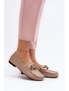 Skórzane Mokasyny Damskie Z Ozdobą Laura Messi 2761 Beżowe