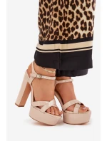 Dámské sandály na vysokém podpatku a platformě lakované béžové model 21688893 - Boto Dámské sandály na vysokém podpatku a platformě lakované béžové model 21688893 - Boto