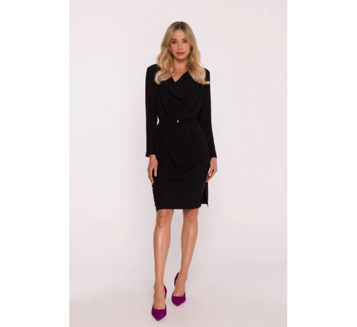 S428 Šaty s výstrihom - čierne