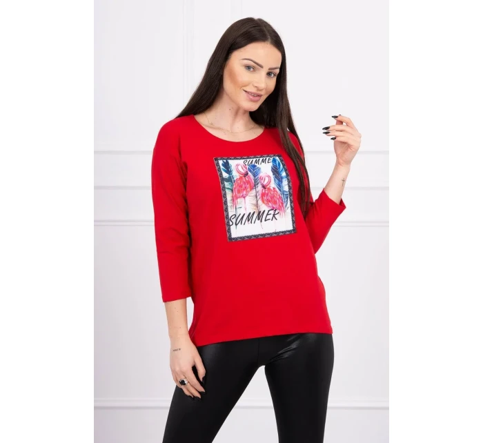 Blúzka s 3D grafikou plameniaka červená