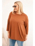 Dámska blúzka v nadmernej veľkosti z bavlny s ozdobnými gombíkmi a vyhrnutými rukávmi camel Dámska blúzka v nadmernej veľkosti z bavlny s ozdobnými gombíkmi a vyhrnutými rukávmi camel