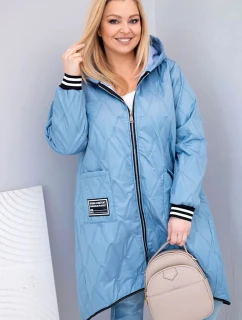 Dámska prešívaná bunda Plus Size s kapucňou a športovými manžetami Denim