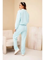 Dámska súprava mikiny s maslovým golierom a rovných nohavíc mätová