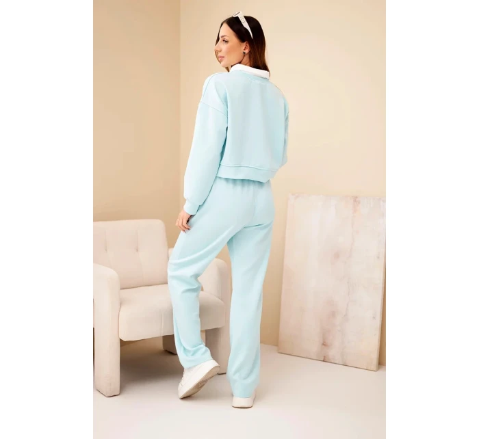 Dámska súprava mikiny s maslovým golierom a rovných nohavíc mätová