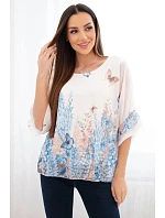 Dámská halenka s plisovaným rukávem a potiskem modrá