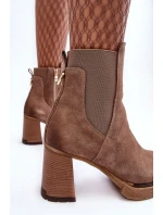 Zamszowe Botki Na Słupku Brązowe Lemar Liresa