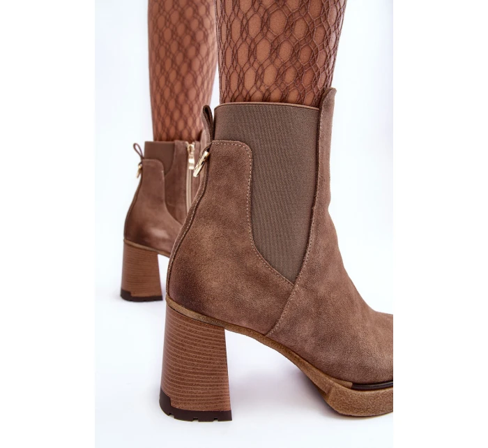 Zamszowe Botki Na Słupku Brązowe Lemar Liresa