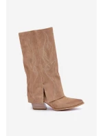 Semišové Kozačky Do  S Svrškem Na Podpatku Béžové model 21680139 - Zazoo