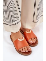 Klapki Damskie Eko Skórzane Z Ozdobnymi Detalami Pomarańczowe Mevith Klapki Damskie Eko Skórzane Z Ozdobnymi Detalami Pomarańczowe Mevith