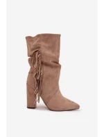 Dámské kotníkové boty na podpatku s třásněmi a stahováním vyhřívané béžové Darlina Dámské kotníkové boty na podpatku s třásněmi a stahováním vyhřívané béžové Darlina