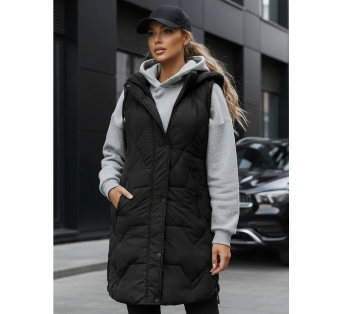 Dámska dlhá prešívaná vesta čierna FashionStreet TY5269