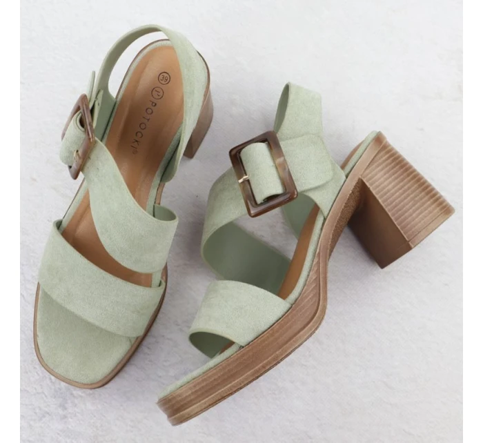 Dámské semišové sandály na jehlovém podpatku zelené model 22015546 - Potocki