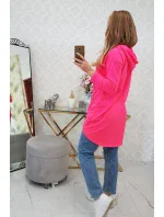 Mikina s dlhým chrbtom a kapucňou ružová neónová