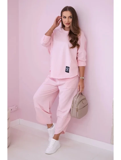 Bavlněná mikina kalhoty set pudrově růžová
