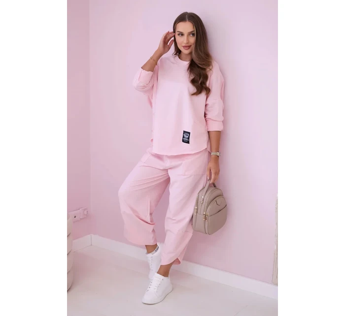 Bavlněná mikina kalhoty set pudrově růžová