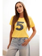 Dámska bavlnená blúzka s krátkym rukávom a perlovou aplikáciou žltá Dámska bavlnená blúzka s krátkym rukávom a perlovou aplikáciou žltá