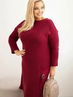Dámská pletená sukýnka Plus Size s model 21393358 oversize s kapsou bordová - K-Fashion
