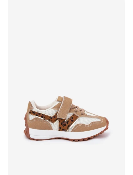 Dětské tenisky na suchý zip s leopardím vzorem tmavě béžové model 21688089 - Boto