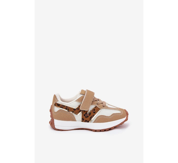 Dětské tenisky na suchý zip s leopardím vzorem tmavě béžové model 21688089 - Boto