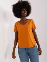 Svetlo oranžové dámske základné tričko s rozparkom