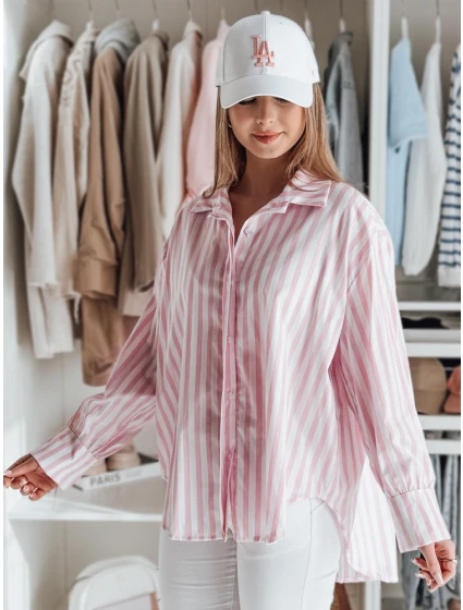 Dámske nadrozmerné tričko s predĺženým zadným dielom SAMONE v ružovo-bielych pruhoch FashionStreet DY0462 Dámske nadrozmerné tričko s predĺženým zadným dielom SAMONE v ružovo-bielych pruhoch FashionStreet DY0462