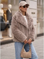 Krátka dámska kožušinová bunda so širokým golierom, béžová, FashionStreet TY5905 Krátka dámska kožušinová bunda so širokým golierom, béžová, FashionStreet TY5905