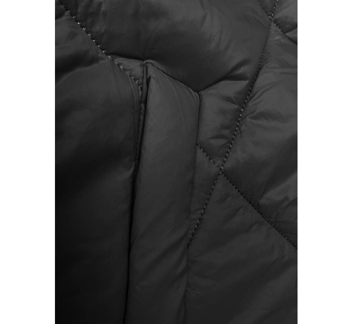 Dlouhá černá dámská bunda s kapucí (5M3171-392)