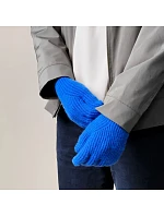 Pletené rukavice na telefón s výrezom na prst - modré