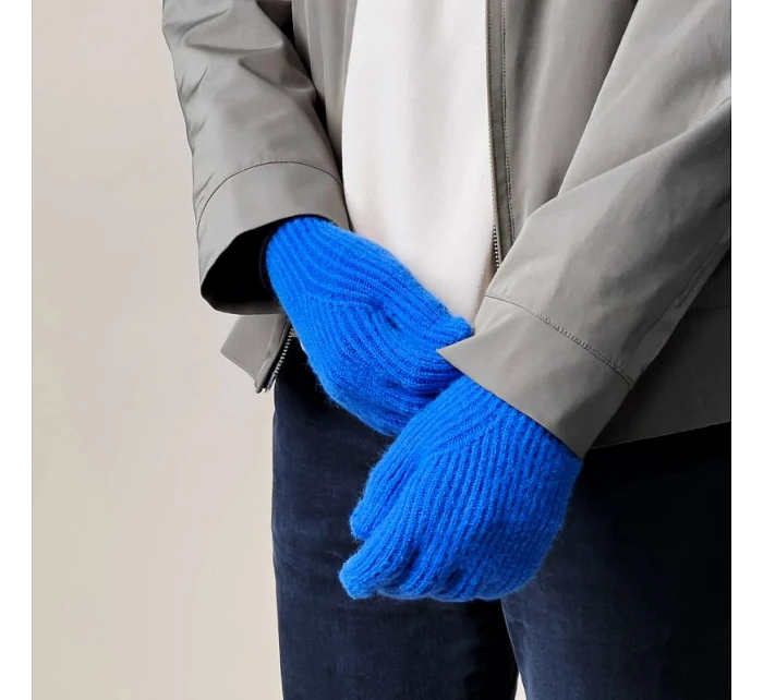 Pletené rukavice na telefón s výrezom na prst - modré