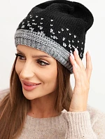Dámska zimná vlnená čiapka s geometrickým vzorom K477 black + grey