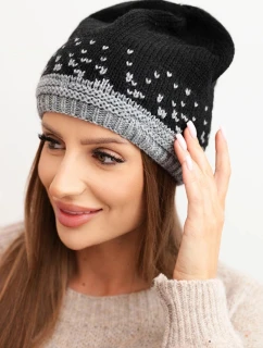 Dámská zimní čepice z vlny s krystaly model 21750446 grafitová - K-Fashion