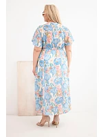 Dámské šaty Plus Size s květinovým vzorem se zavazováním modrá