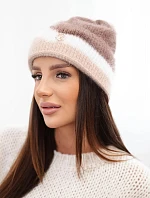 Dámská čepice beanie žebrovaná s ozdobou fango+bílá