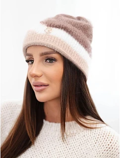 Dámská čepice beanie žebrovaná s ozdobou fango+bílá