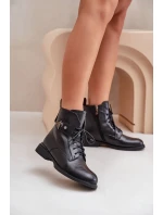 Kožené Boty Na Ploché Podešvi S Dekorací  Černé model 21678227 - Maciejka