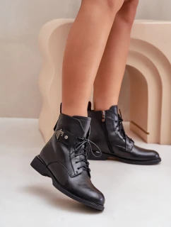 Kožené Boty Na Ploché Podešvi S Dekorací  Černé model 21678227 - Maciejka