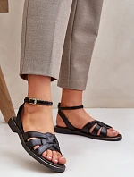 Skórzane Sandały Damskie Na Płaskim Obcasie Zazoo 3688 Czarne