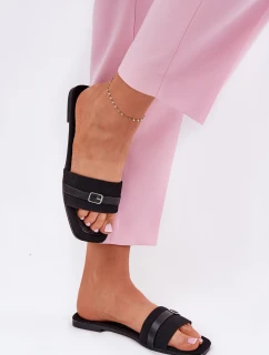 Płaskie Klapki Damskie Z Paskiem I Sprzączką Czarne Zilina