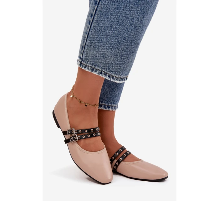 Dámské baleríny s pásky model 21836997 – béžové - Kesi