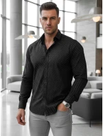 Pánska vzorovaná košeľa regular fit čierna FashionStreet DX2696