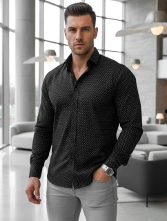 Pánska vzorovaná košeľa regular fit čierna FashionStreet DX2696