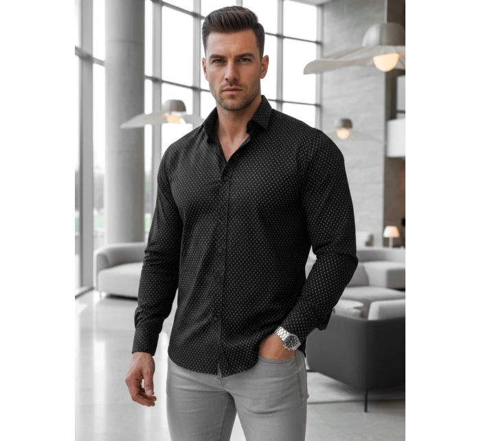 Pánska vzorovaná košeľa regular fit čierna FashionStreet DX2696