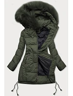 Dámska prešívaná zimná bunda s kapucňou khaki (7690) Dámska prešívaná zimná bunda s kapucňou khaki (7690)