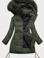 Dámska prešívaná zimná bunda s kapucňou khaki (7690)