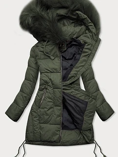 PIKOWANA DAMSKA KURTKA ZIMOWA Z KAPTUREM KHAKI model 21242036 - Libland